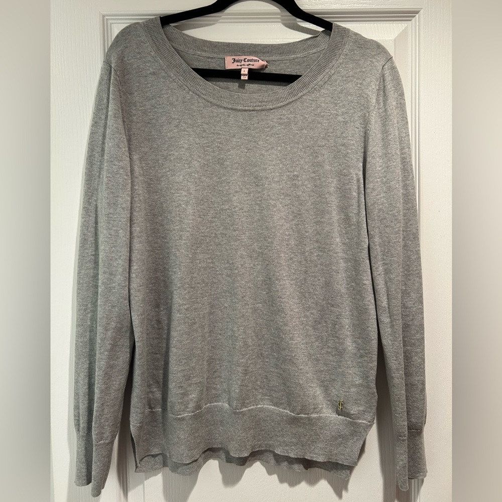 Juicy Couture Light Gray Knit Cotton/cashmere Sweater Top Sz L